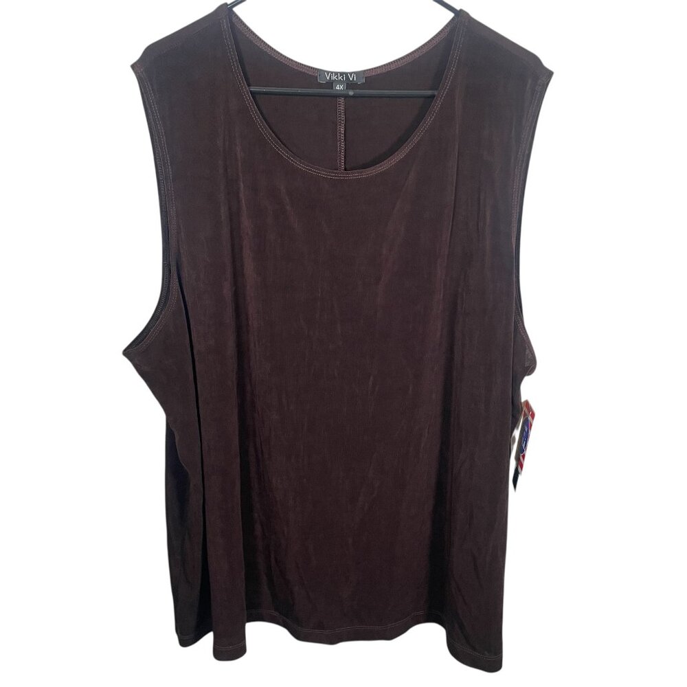Vikki Vi Sleeveless Blouse Classic Womens Size 4X Plus Size BrownMade In USA New